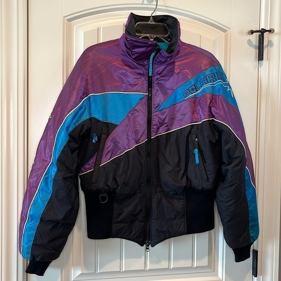 Vintage purple blue retro 80s ski snowmobile Polaris jacket coat women small - Picture 1 of 15